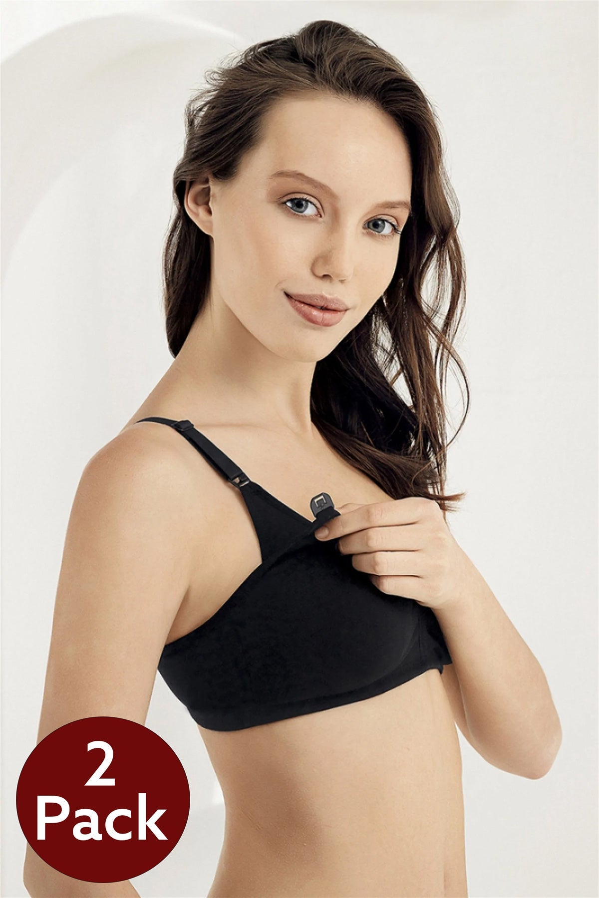 Shopymommy - 2-Pack Cotton Jersey Nursing Bra Black - 8150-0