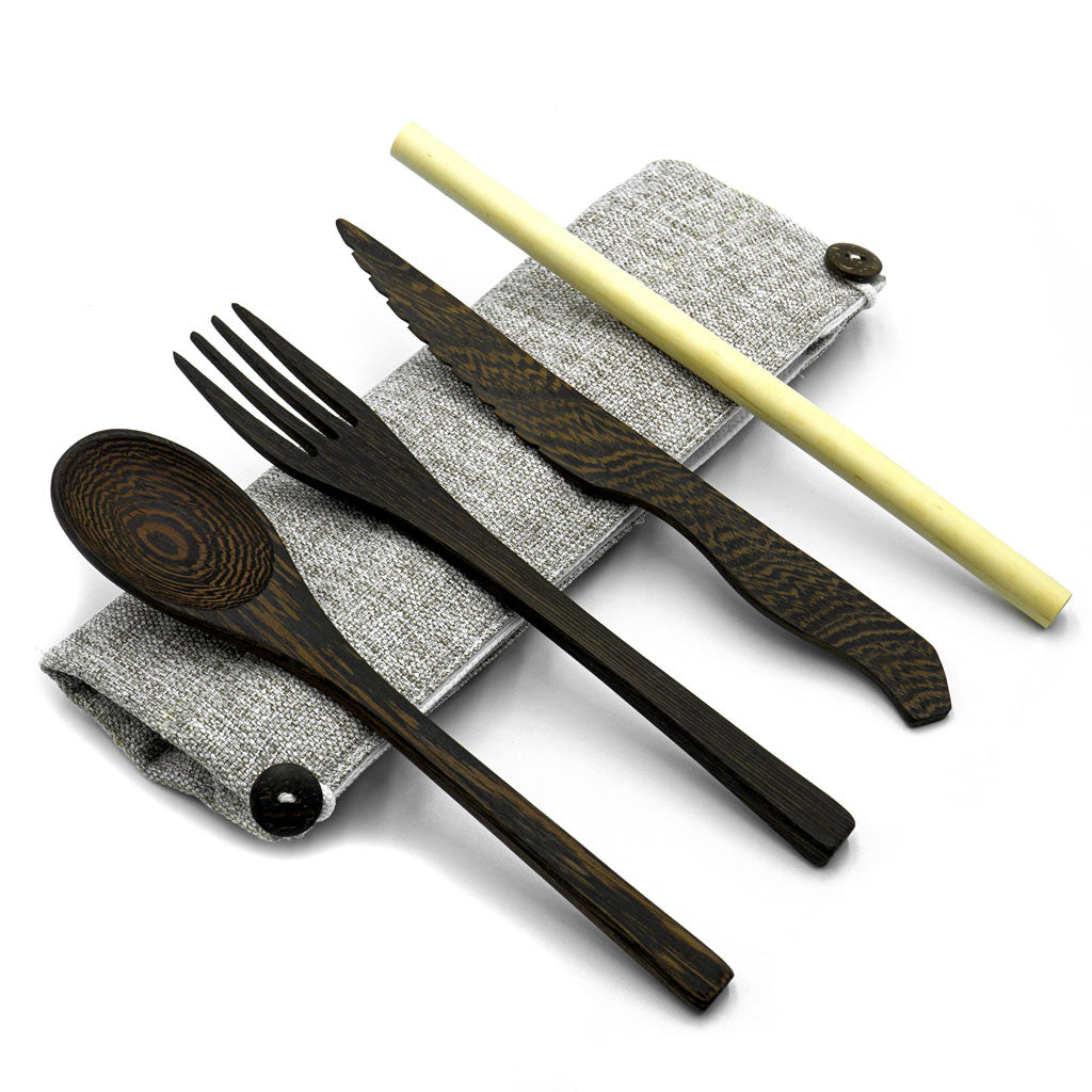 Dark Wood Cutlery Set (Brown bag)-1