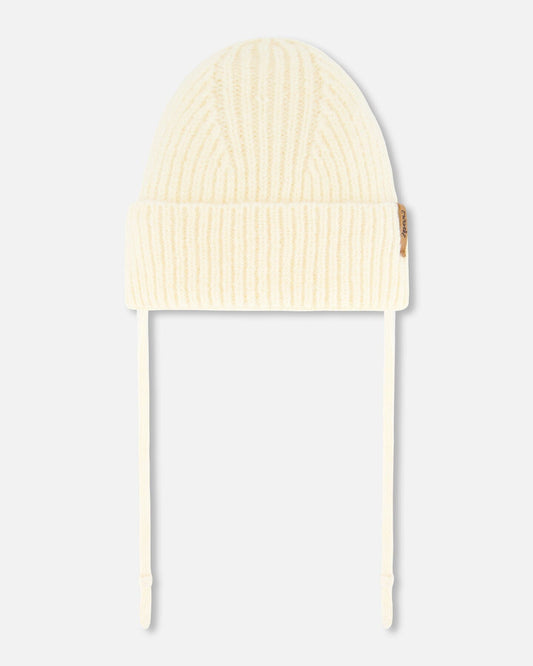 Mid-Season Knit Hat With Strings Off White-0