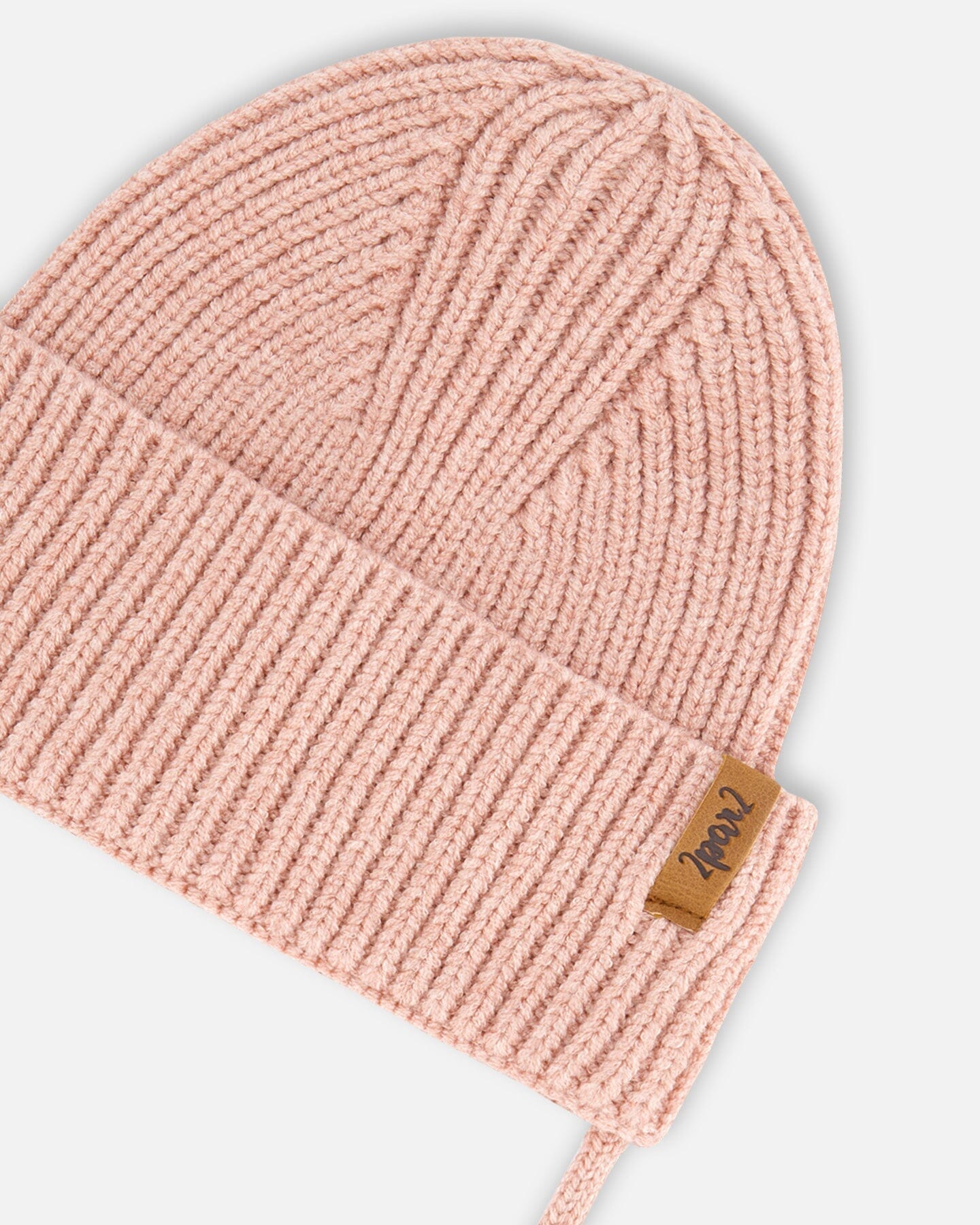 Mid-Season Knit Hat With Strings Dusty Pink-2