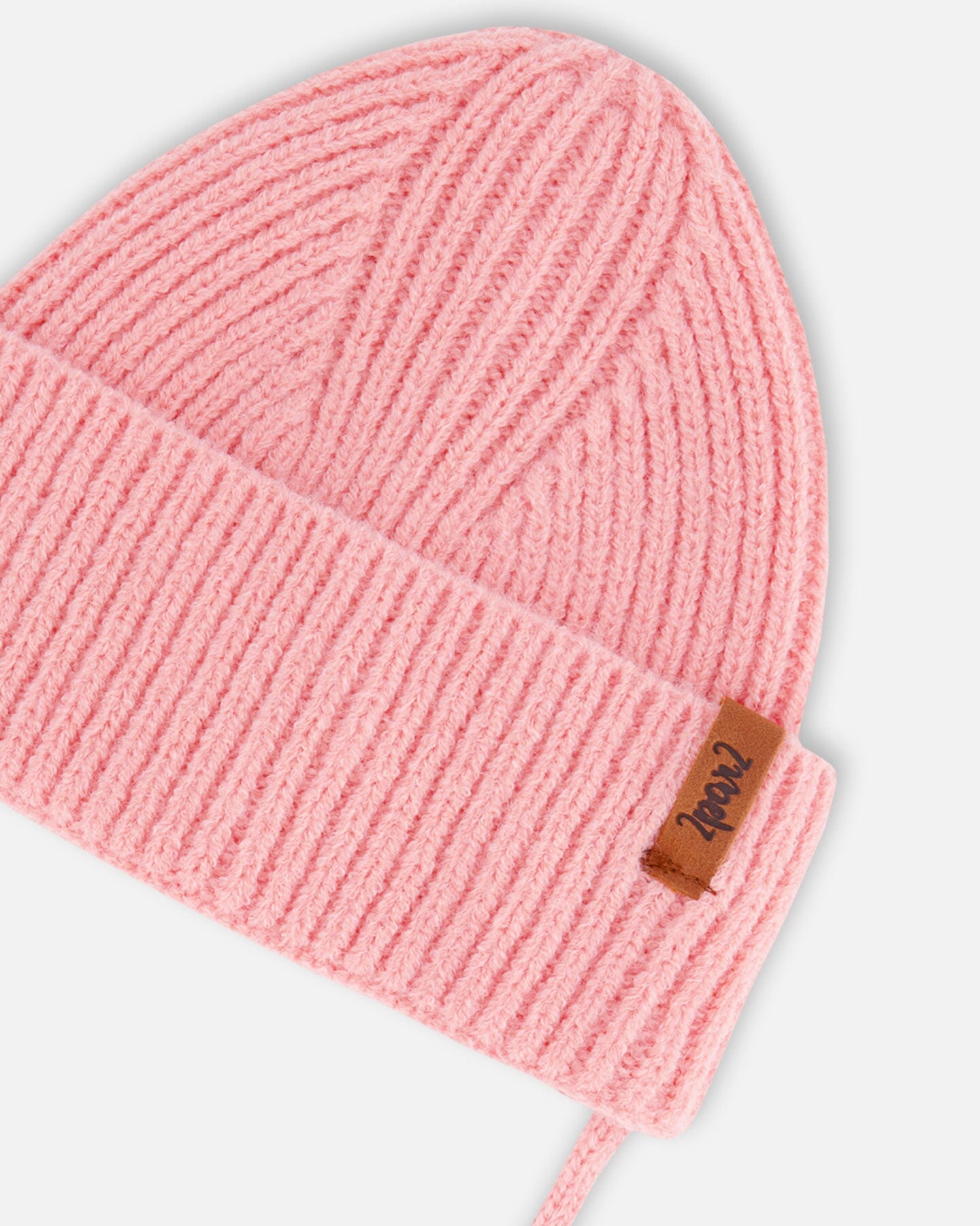 Mid-Season Knit Hat With Strings Pink-3