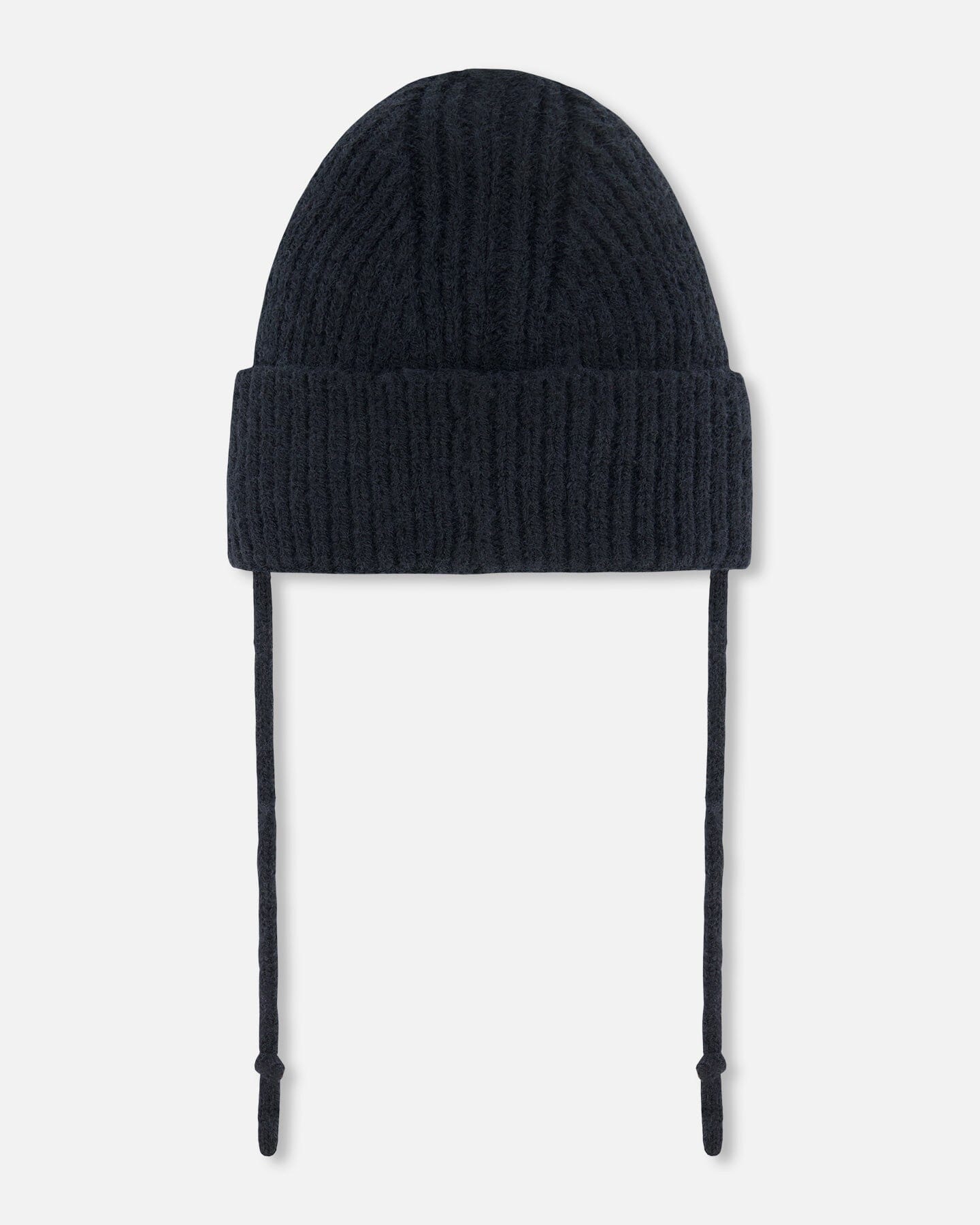 Mid-Season Knit Hat With Strings Black-1