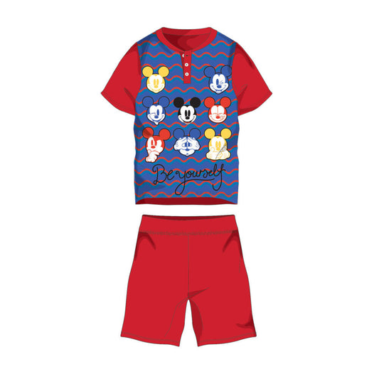 Summer short-sleeved children's cotton pajamas - Disney Mickey Mouse - with Be yourself lettering - red - 98-0