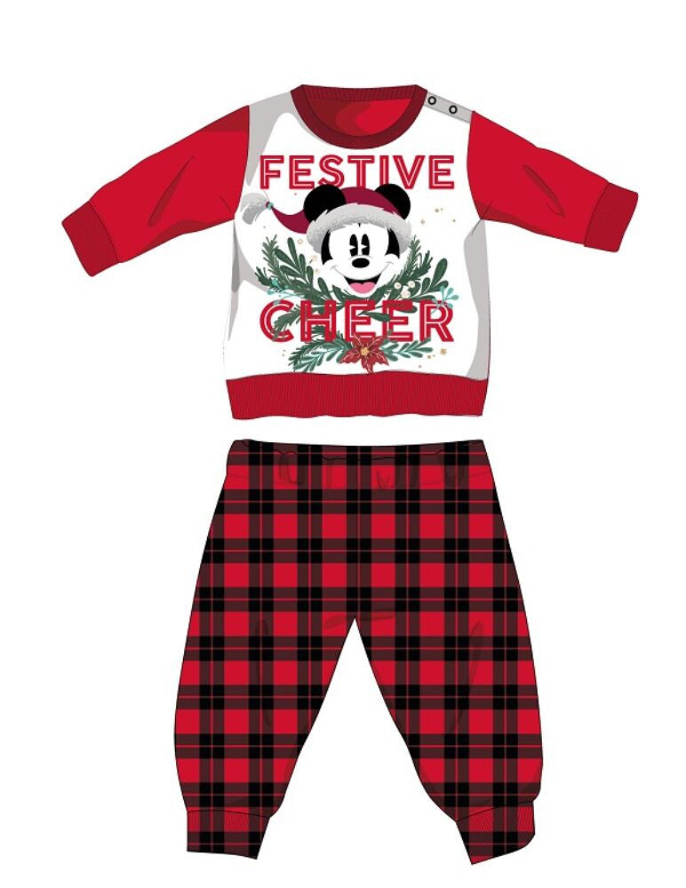 Disney Mickey mouse winter thick Christmas baby pajamas - cotton flannel pajamas - red-black - 98-0