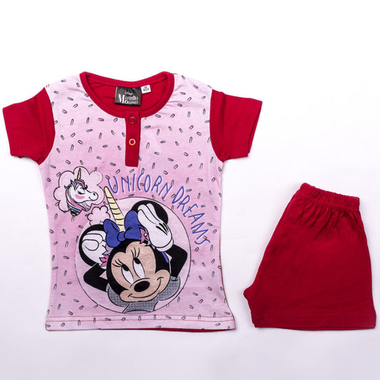 Short-sleeved cotton children's pajamas - Minnie mouse - unicorn - red - 110-0