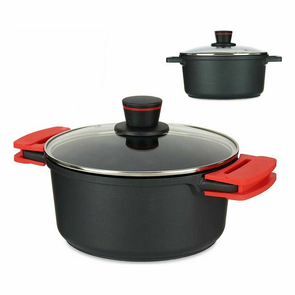 Casserole with glass lid Ø 24 cm Black Aluminium (6 Units)-1