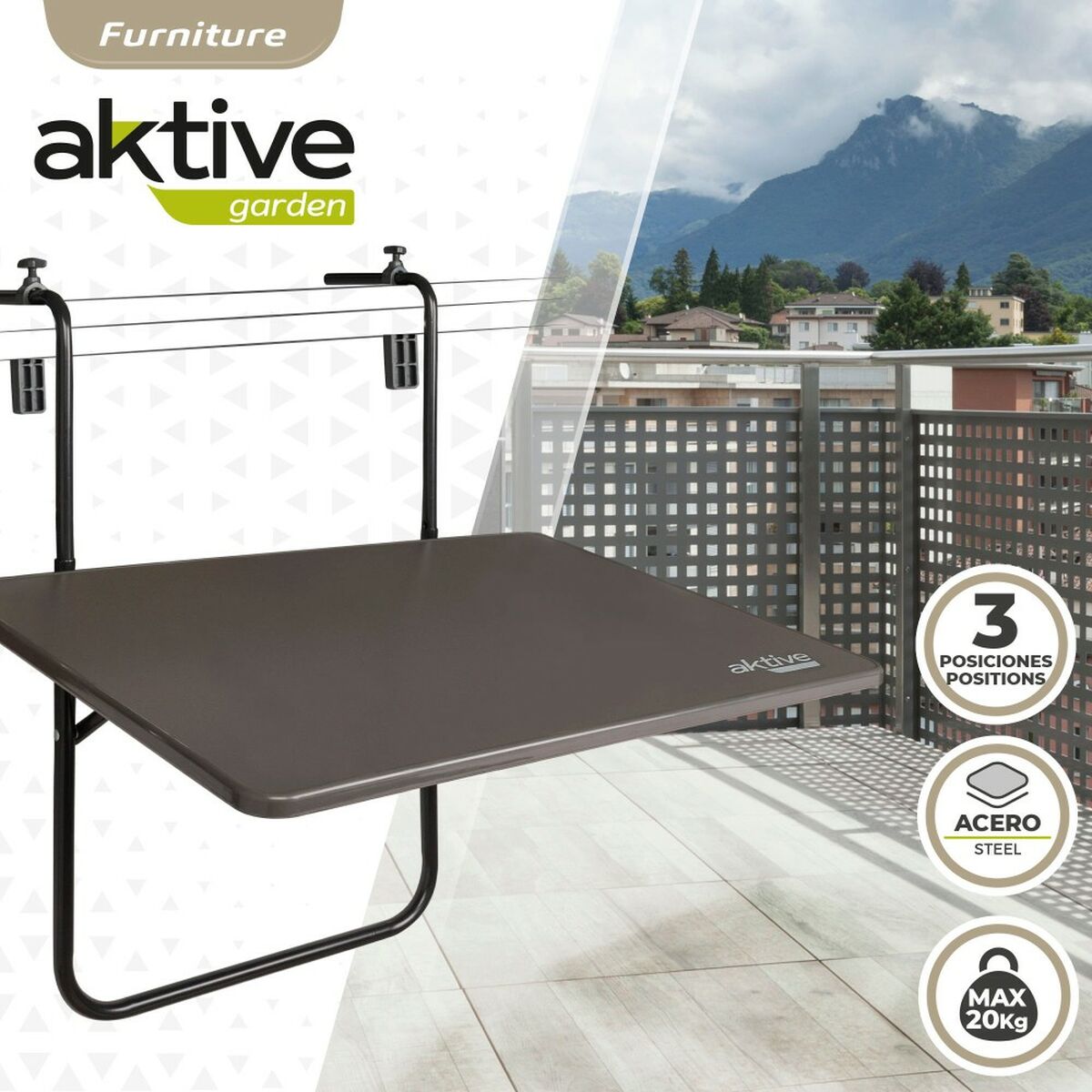 Folding Table Aktive For hanging on the balcony Steel 60 x 66,5 x 40 cm (4 Units)-3