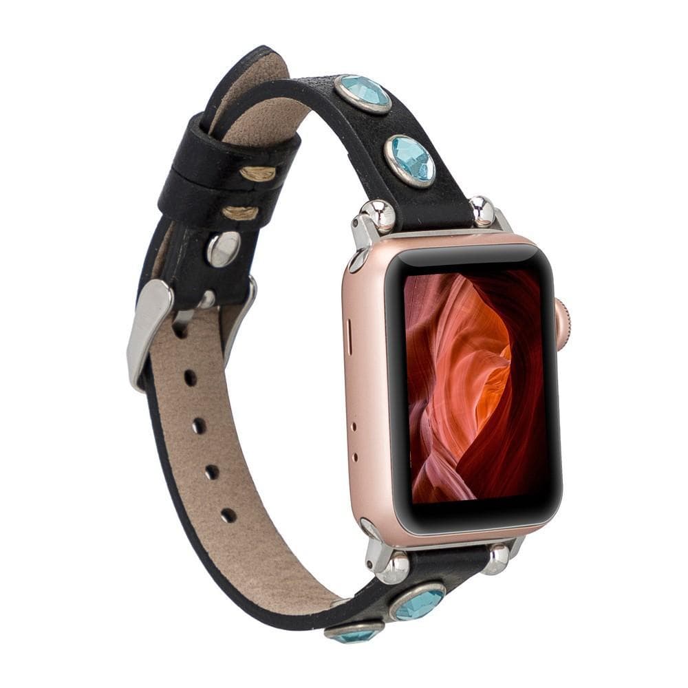 Leather Apple Watch Bands - Ferro Solitare Diamond Style-0