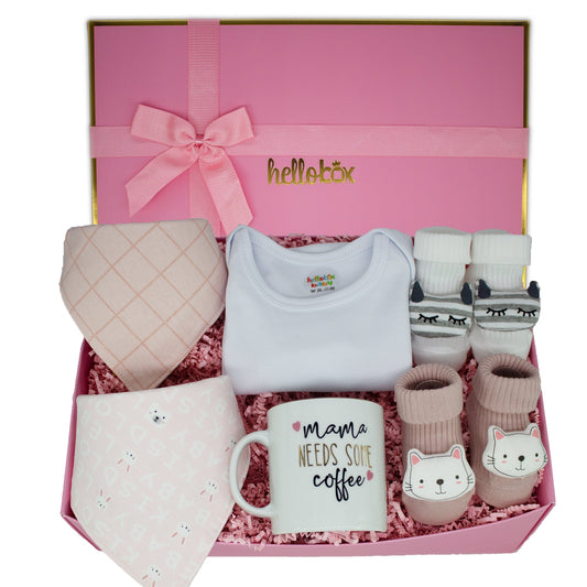 Hellobox Baby Geschenk Mädchen, Lätzchen, Socken, Geschenkset für Neugeborene Baby und Mama/Geschenk zur Geburt-0