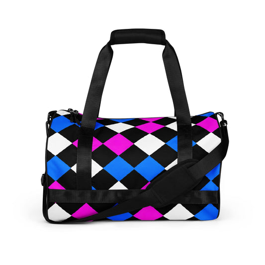 Crossbody Water-resistant Travel Bag, Pink Blue Checkered Pattern-0