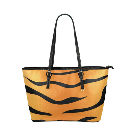 Large Leather Tote Shoulder Bag - Orange and Black Tiger Stripe-0