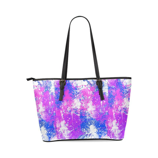 Large Leather Tote Shoulder Bag - Pink and Blue Cotton Candy Print-0