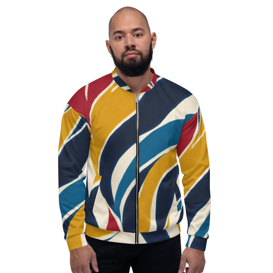 Mens Bomber Jacket, Abstract Multicolor Swirl Line Pattern 78386-0