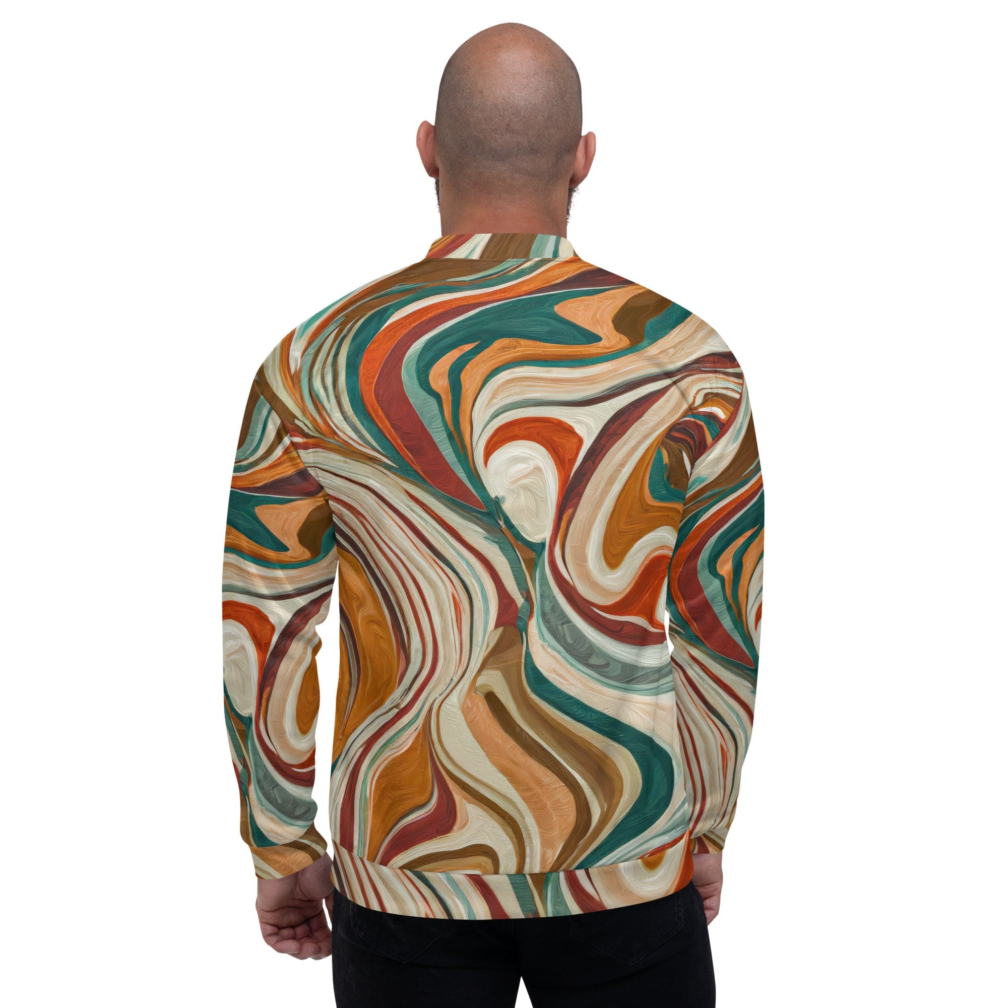 Mens Bomber Jacket, Boho Brown Marble Print-1