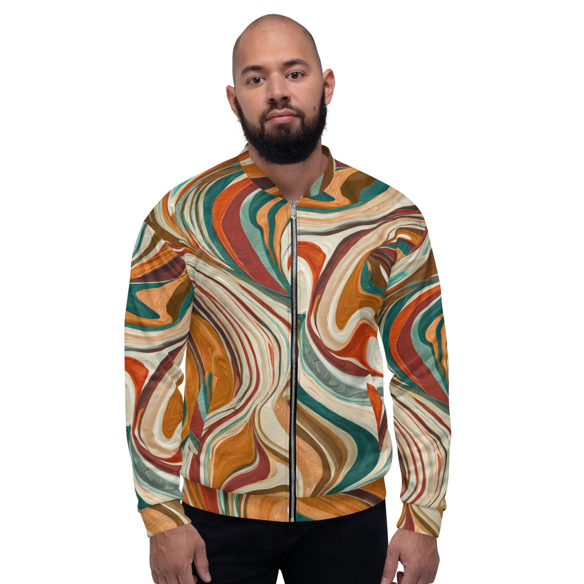 Mens Bomber Jacket, Boho Brown Marble Print-4