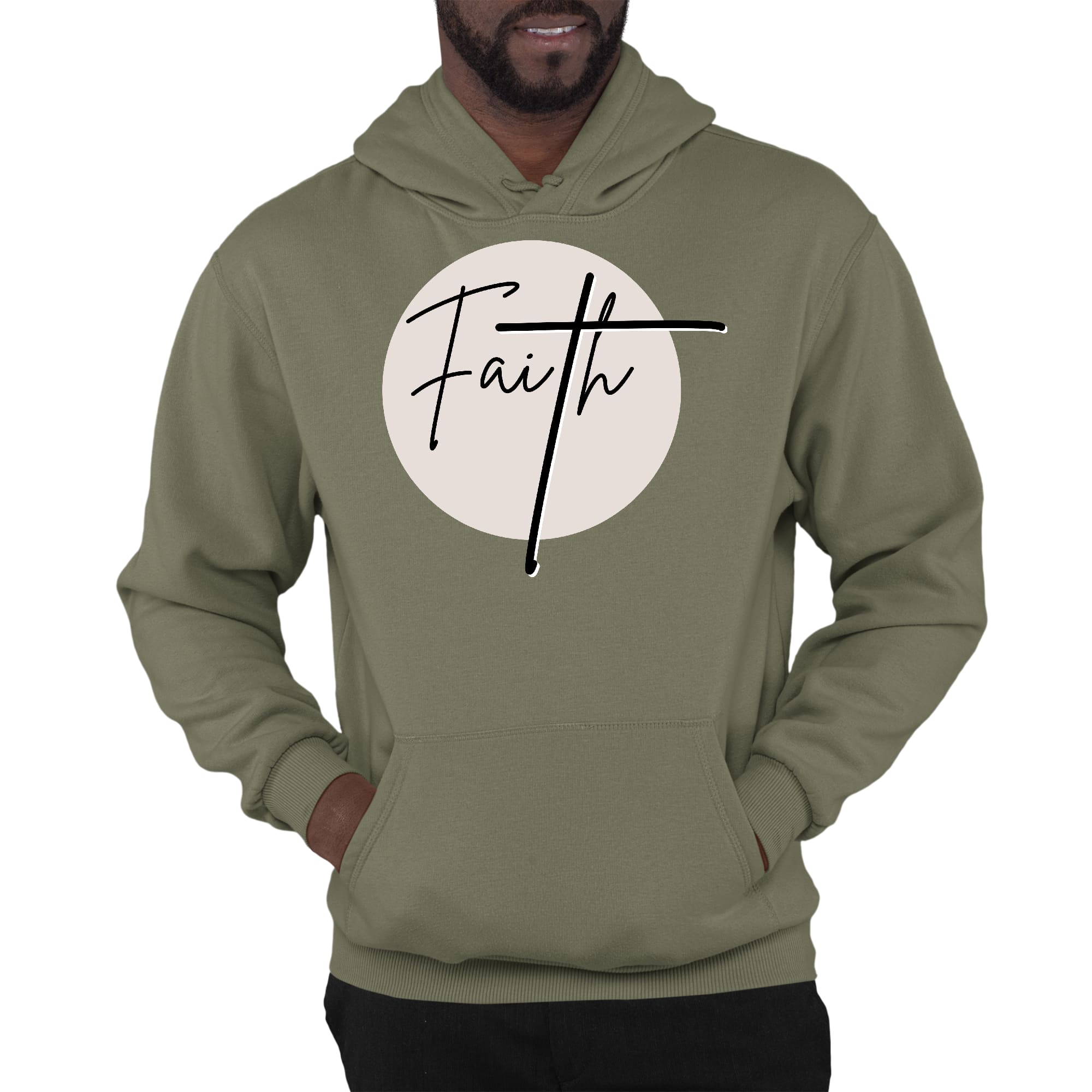 Mens Graphic Hoodie Faith - Christian Affirmation - Black and Beige-4