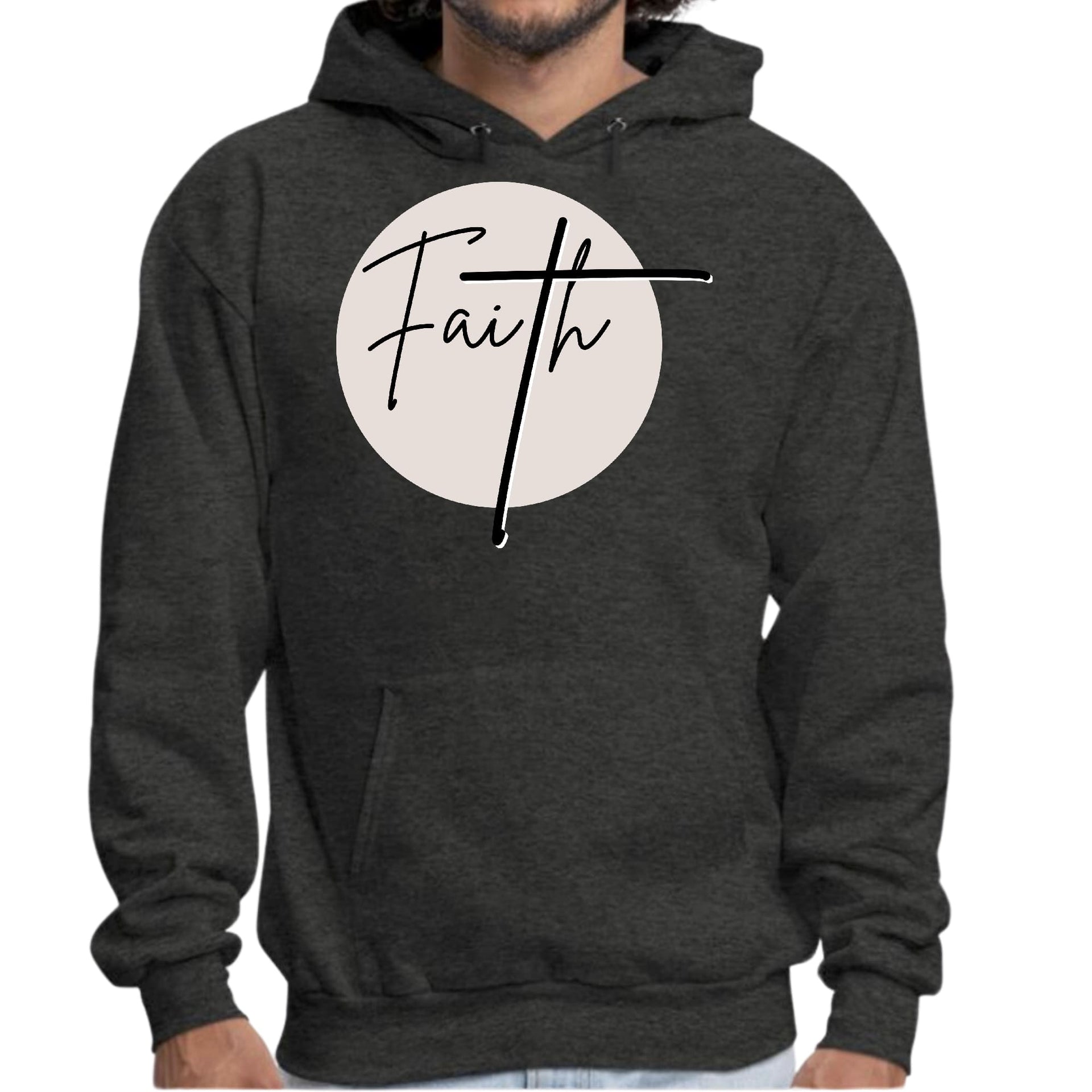 Mens Graphic Hoodie Faith - Christian Affirmation - Black and Beige-5