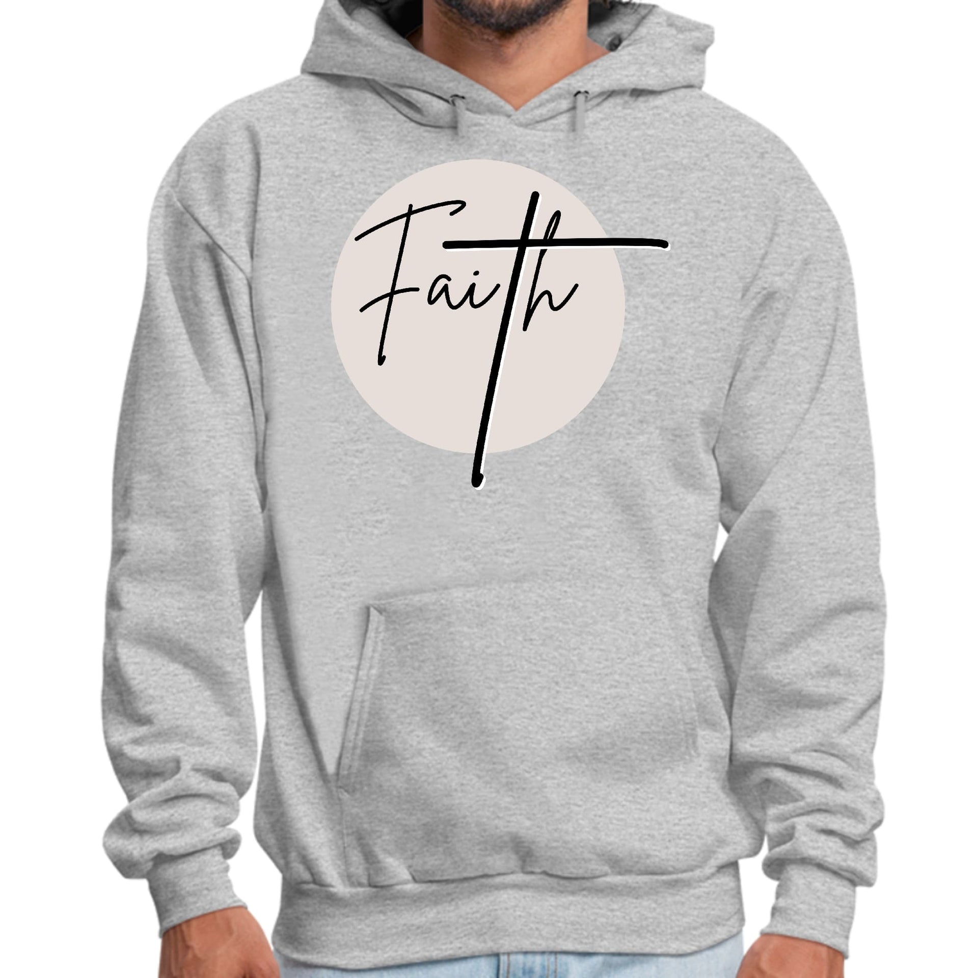 Mens Graphic Hoodie Faith - Christian Affirmation - Black and Beige-1