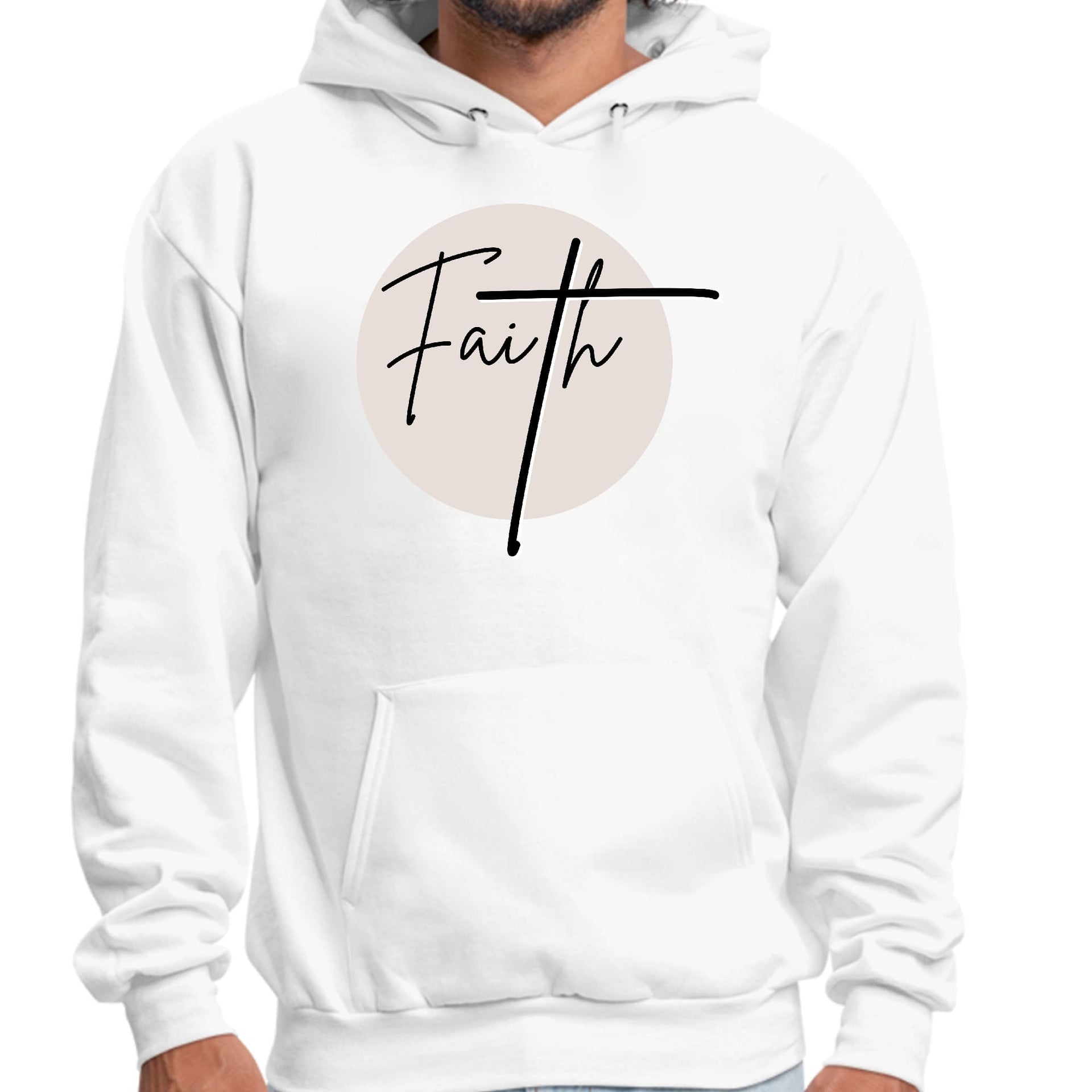 Mens Graphic Hoodie Faith - Christian Affirmation - Black and Beige-0