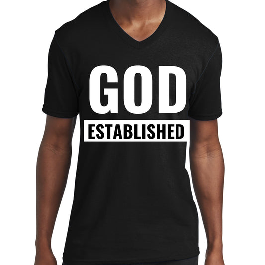 Mens Graphic V-neck T-shirt, God Established-0