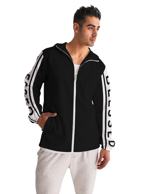 Mens Lightweight Windbreaker Jacket with Hood and Zipper Closure, Blessed Sleeve Illustration-0