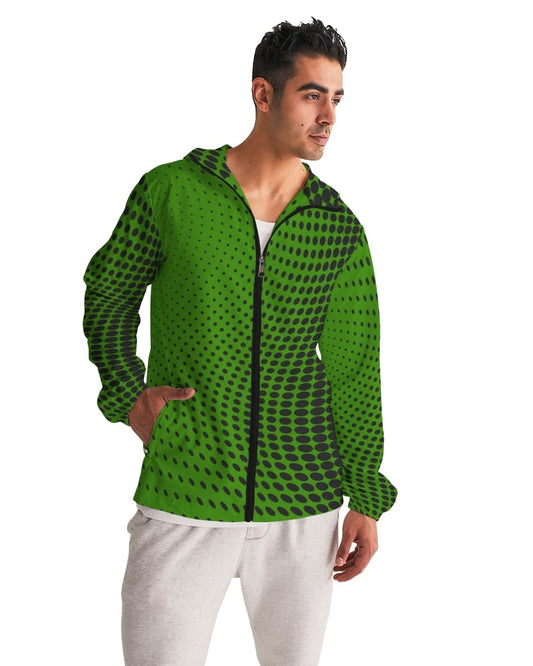 Mens Hooded Windbreaker - Green Polka Dot Water Resistant Jacket-0