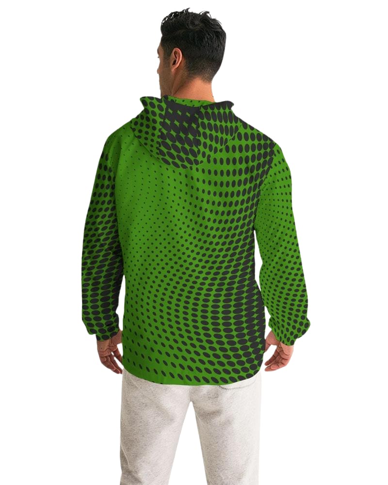 Mens Hooded Windbreaker - Green Polka Dot Water Resistant Jacket-1