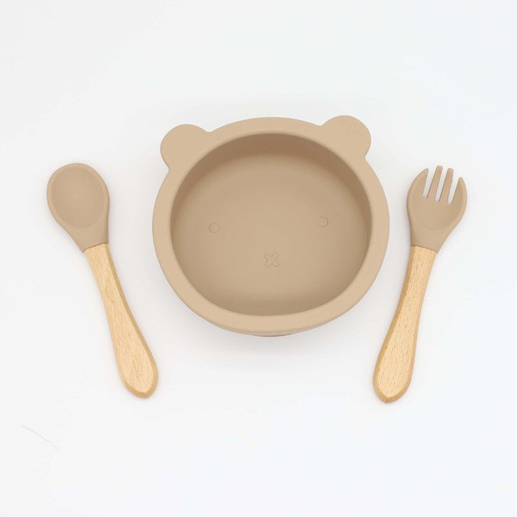 Baby Bear Shape Food Training Silicone Bowl With Spoon Tableware-11