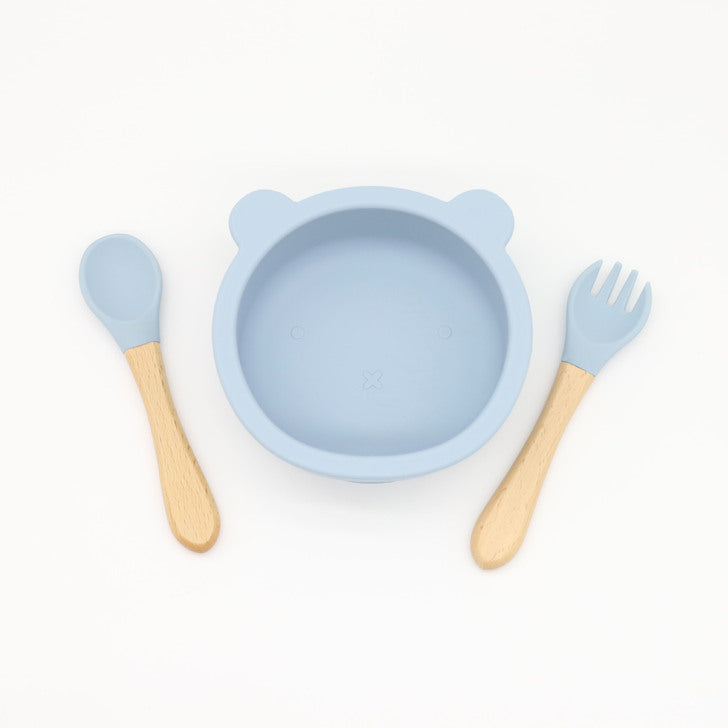 Baby Bear Shape Food Training Silicone Bowl With Spoon Tableware-6