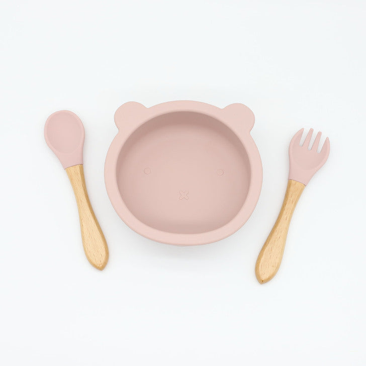 Baby Bear Shape Food Training Silicone Bowl With Spoon Tableware-5