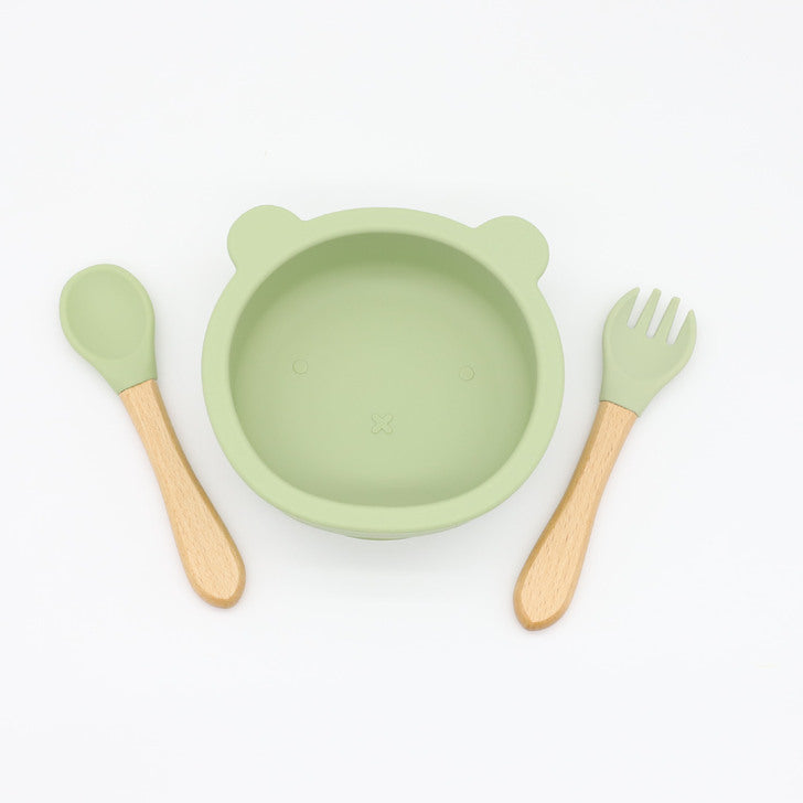 Baby Bear Shape Food Training Silicone Bowl With Spoon Tableware-7