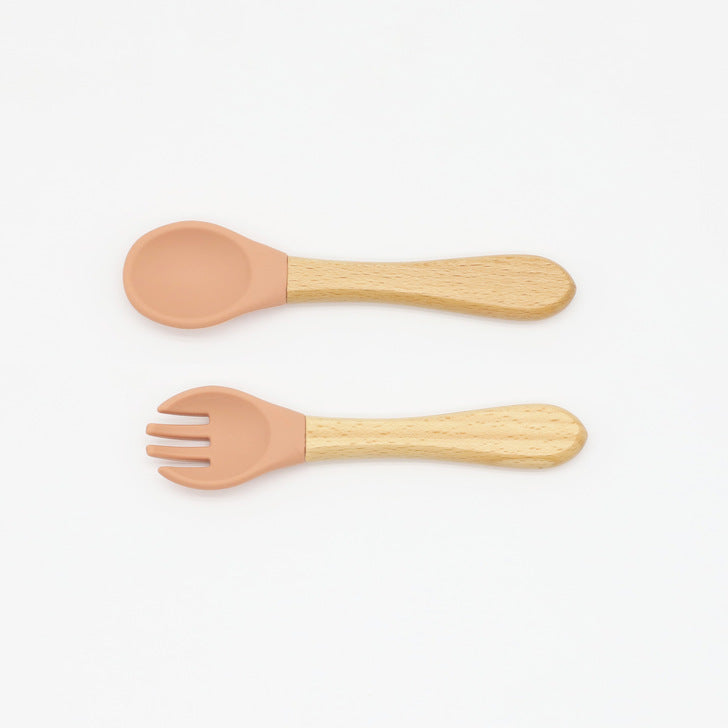 Baby Food Grade Wooden Handles Silicone Spoon Fork Cutlery-15