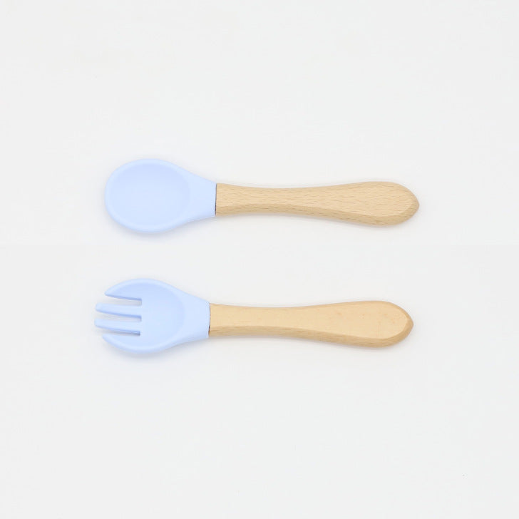 Baby Food Grade Wooden Handles Silicone Spoon Fork Cutlery-9