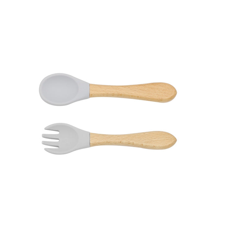 Baby Food Grade Wooden Handles Silicone Spoon Fork Cutlery-13