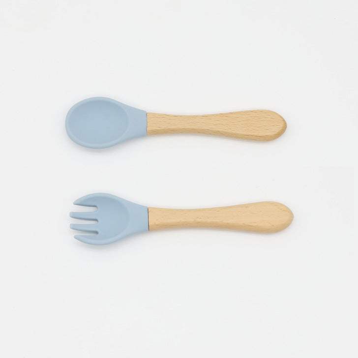 Baby Food Grade Wooden Handles Silicone Spoon Fork Cutlery-8