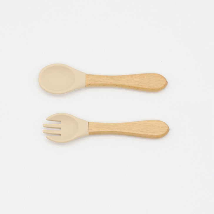 Baby Food Grade Wooden Handles Silicone Spoon Fork Cutlery-17