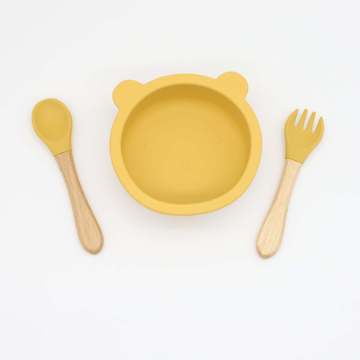 Baby Bear Shape Food Training Silicone Bowl With Spoon Tableware-9