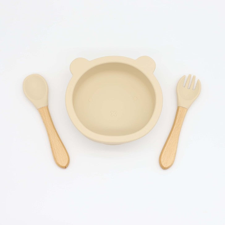 Baby Bear Shape Food Training Silicone Bowl With Spoon Tableware-12