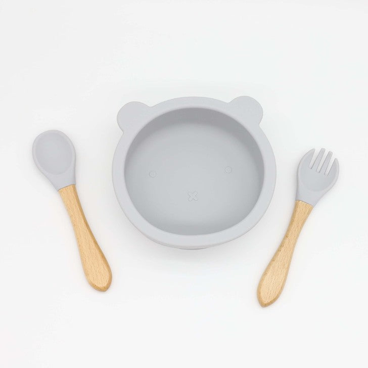 Baby Bear Shape Food Training Silicone Bowl With Spoon Tableware-10