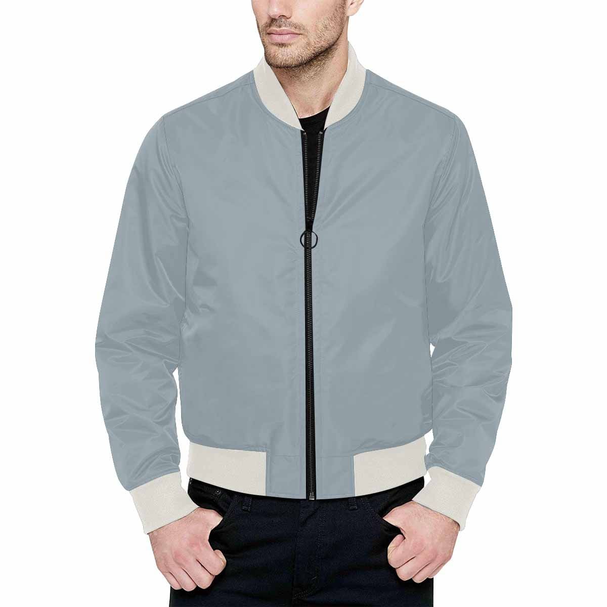 Mens Jacket, Misty Blue Gray Bomber Jacket-0