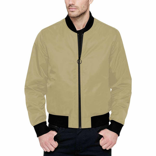 Mens Jacket, Sand Dollar Brown and Black Bomber Jacket-0