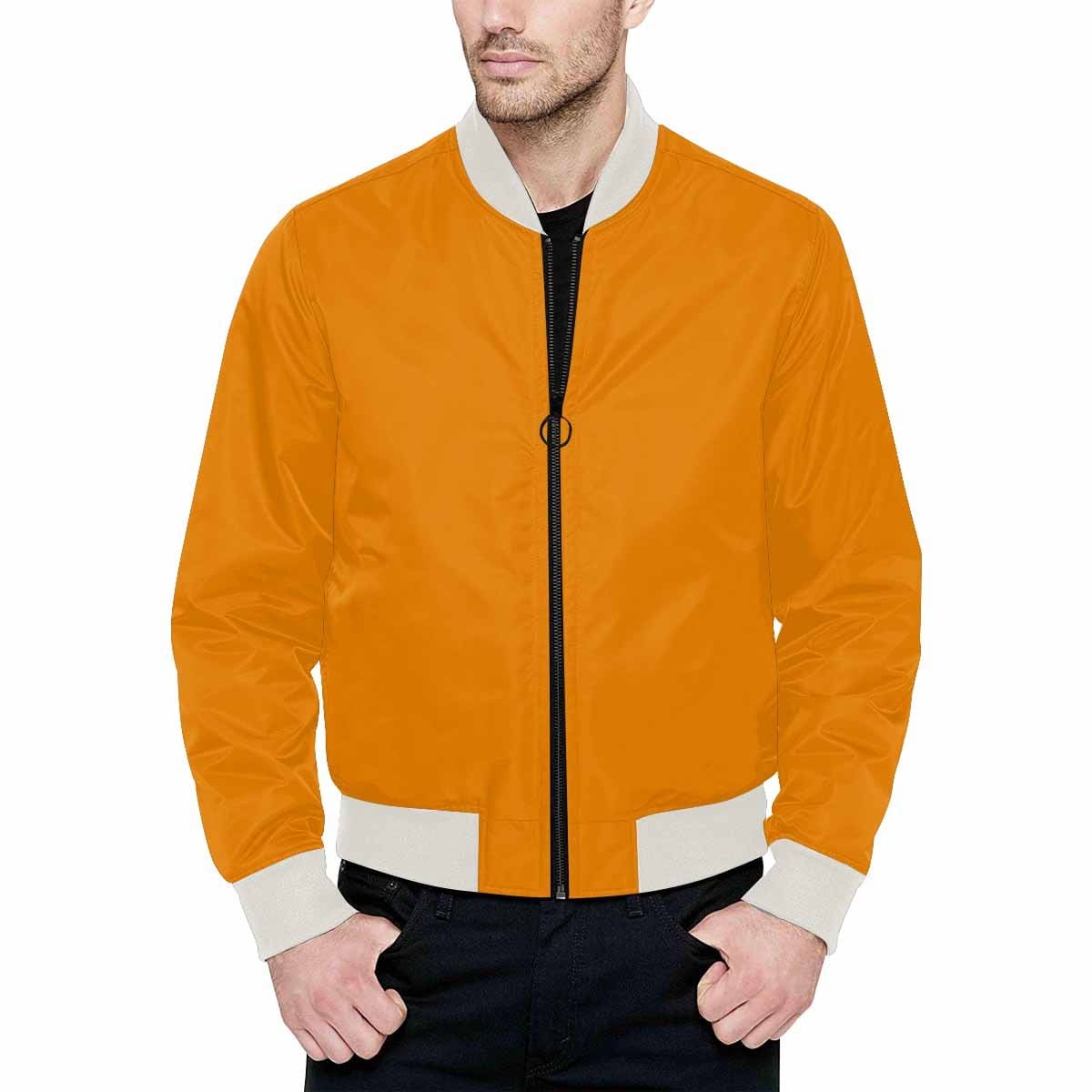 Mens Jacket, Tangerine Orange Bomber Jacket-0