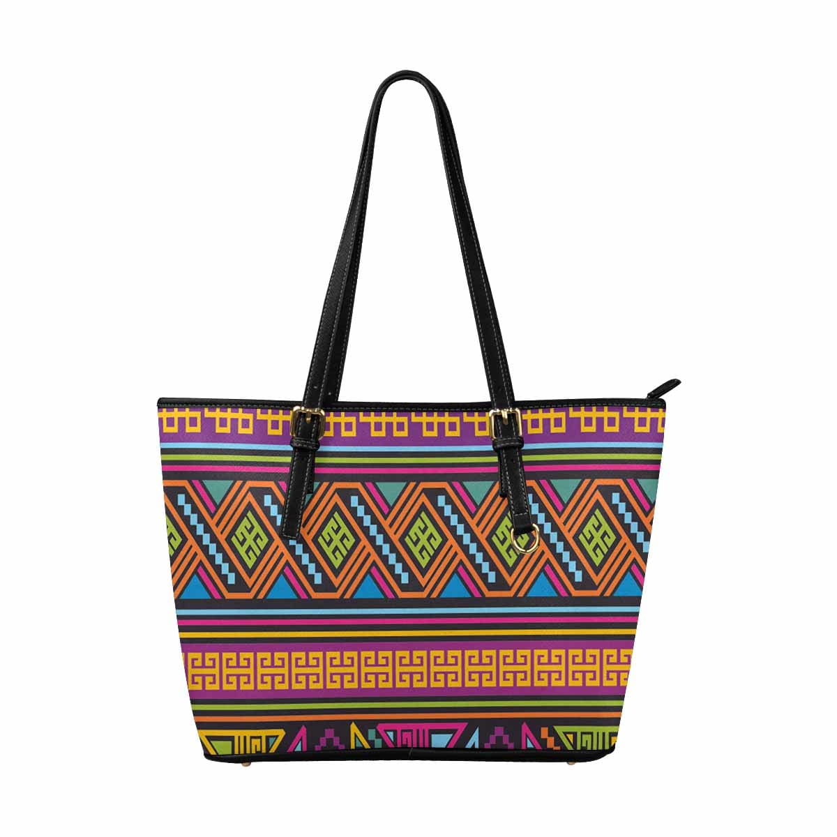 Large Leather Tote Shoulder Bag - Bohemian Print-3