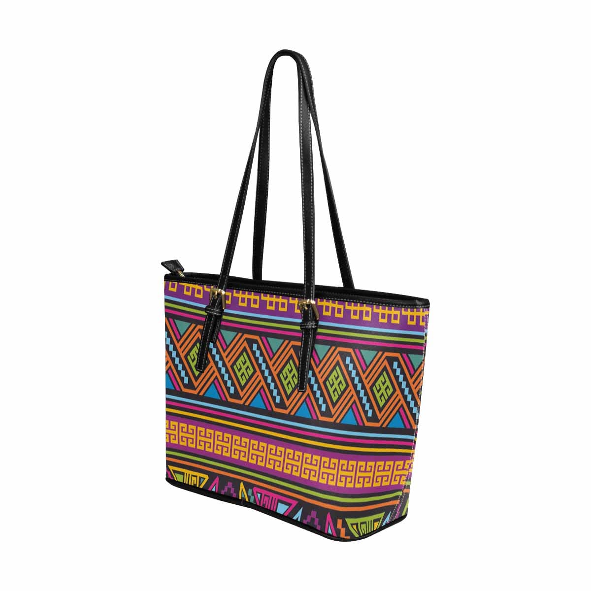 Large Leather Tote Shoulder Bag - Bohemian Print-1