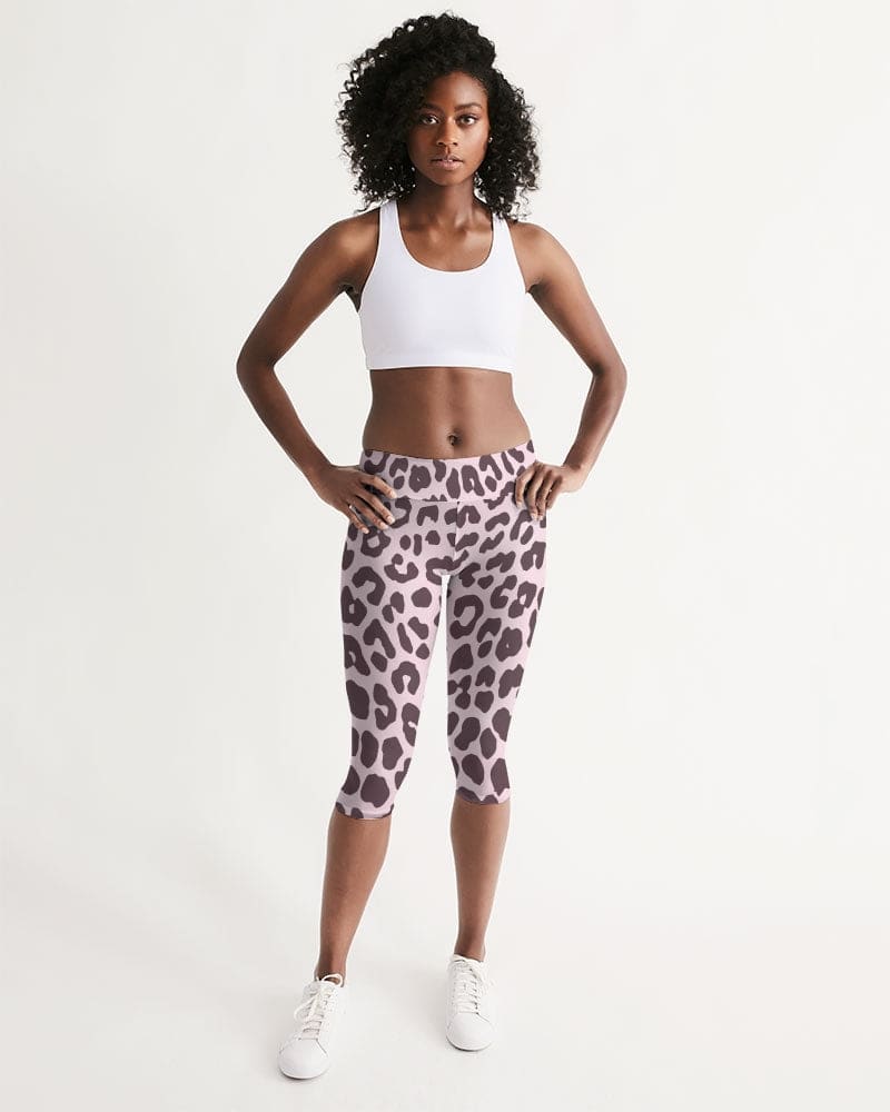 Women’s Mid-rise Capri / Pink and Black Leopard Print-1