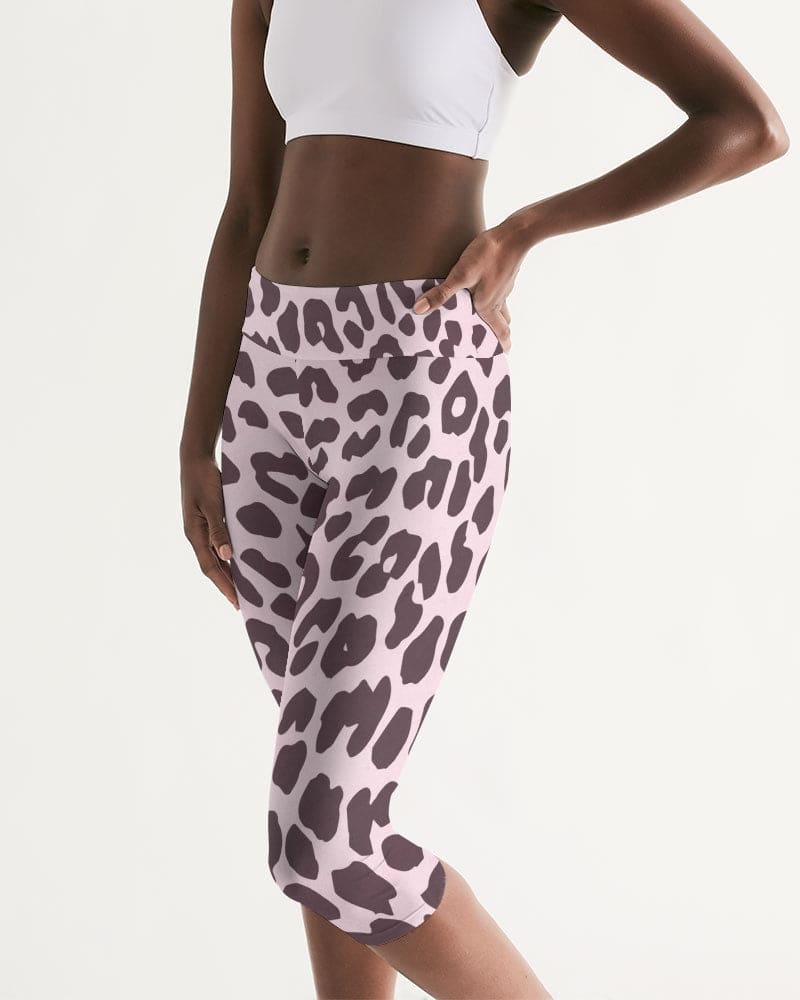 Women’s Mid-rise Capri / Pink and Black Leopard Print-3