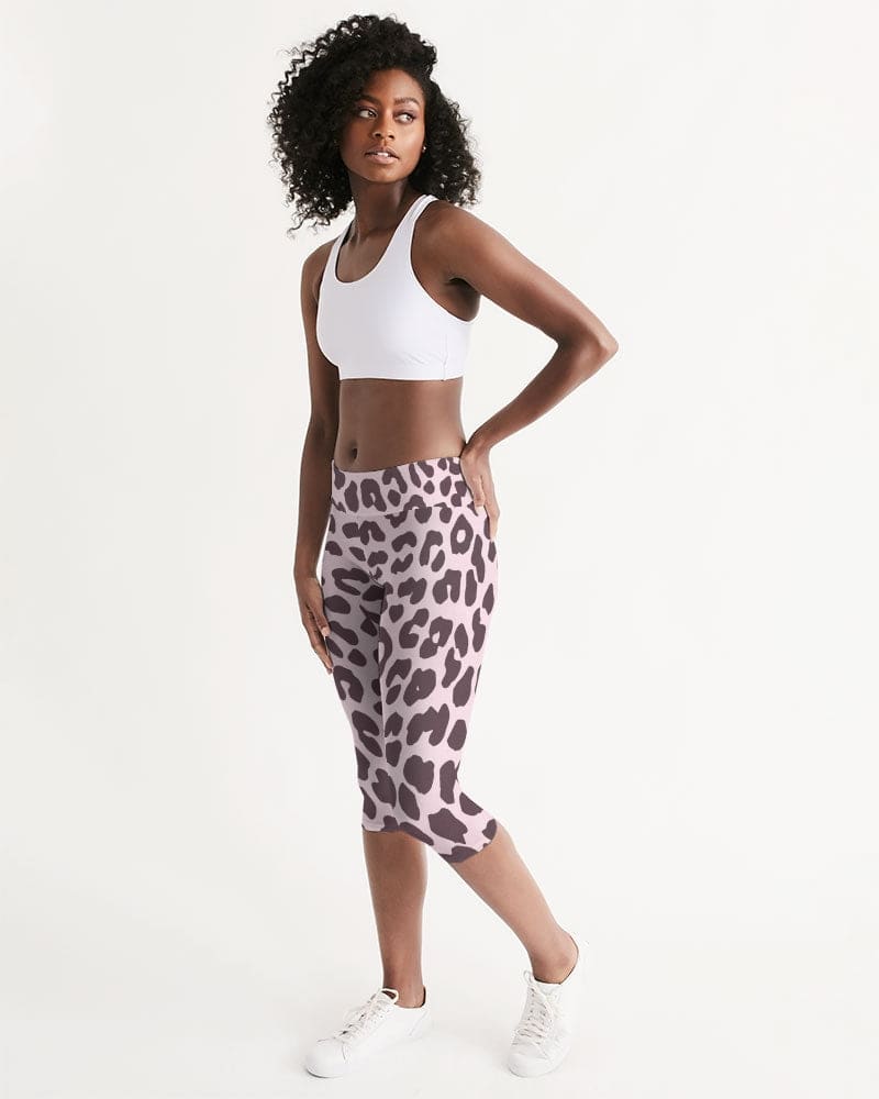 Women’s Mid-rise Capri / Pink and Black Leopard Print-2