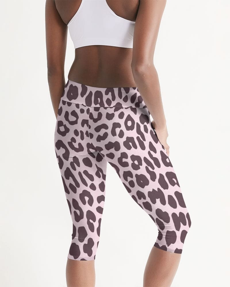 Women’s Mid-rise Capri / Pink and Black Leopard Print-4