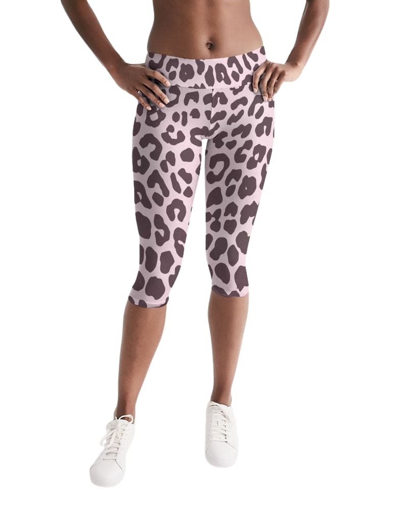 Women’s Mid-rise Capri / Pink and Black Leopard Print-0