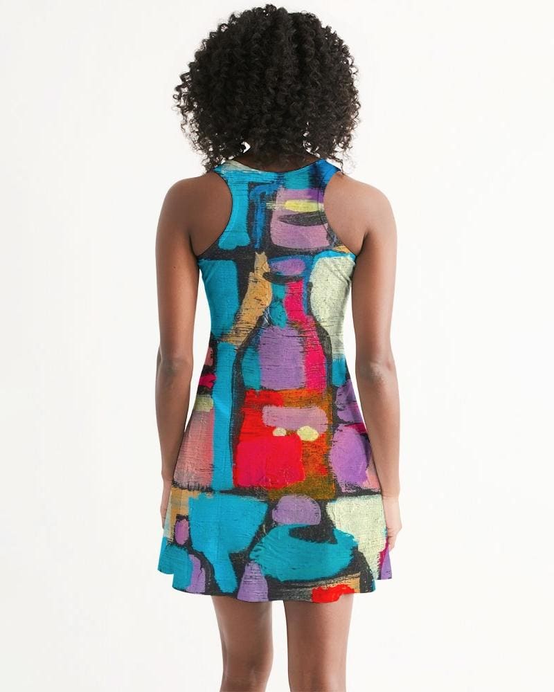 Womens Dress - Edgy Geometric Style Racerback Dress / Multicolor-3